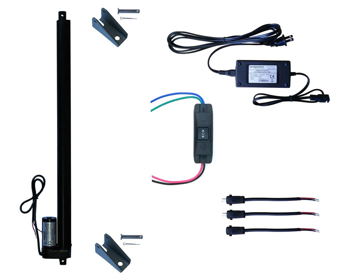 Linear Actuator 12-Volt 225lbs with Power Supply and Mounting Brackets + Up Down DPDT Switch