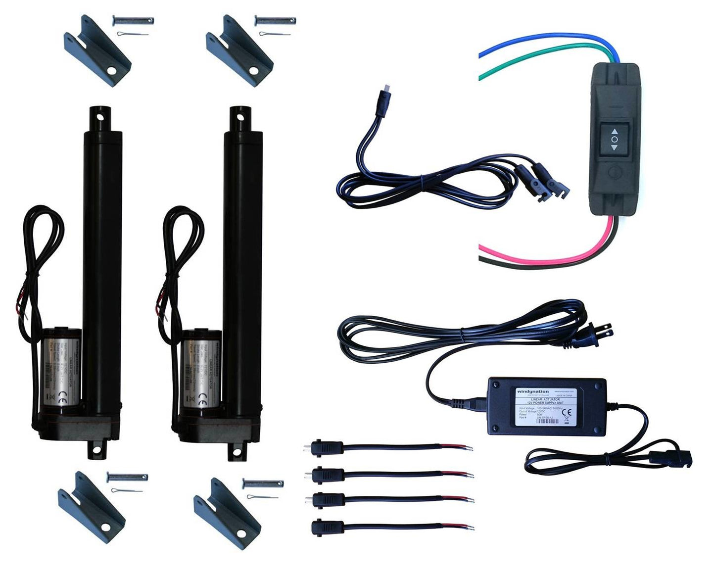 Linear Actuator 12-Volt 225lbs with Power Supply and Mounting Brackets + Up Down DPDT Switch