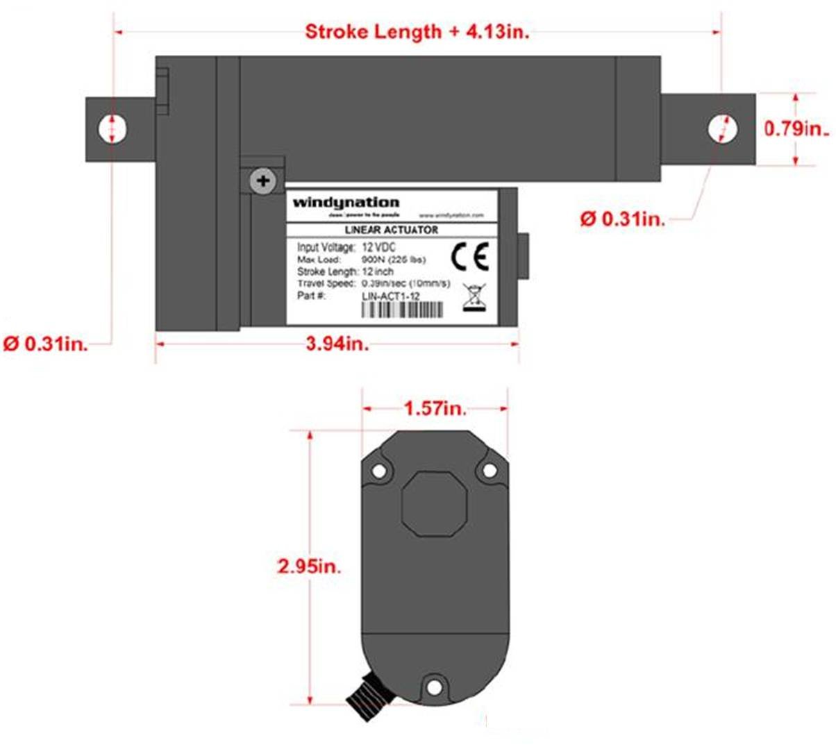 Linear Actuators 12-Volt 225lbs with Mounting Brackets + AC to 12 VDC Power Supply + Wireless Remote Control DPDT Switch