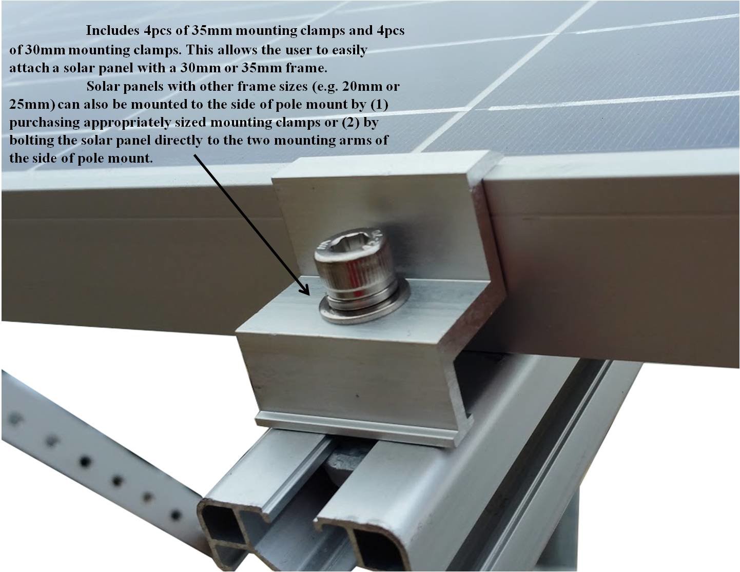 Side of Pole Solar Panel Mount Rack for 30W to 120W Solar Panels