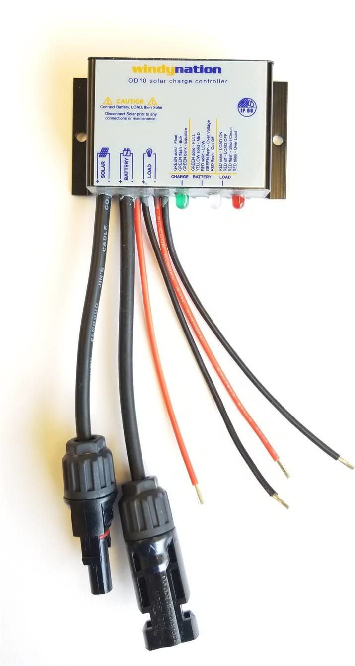 Waterproof 10A 12V Solar Charge Controller w/ LED Charging and Load Indicators