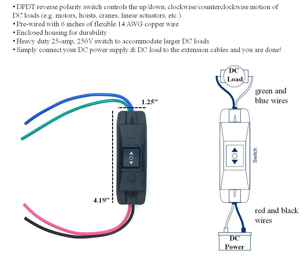 25A DPDT Forward Reverse Up Down Reverse Polarity Switch