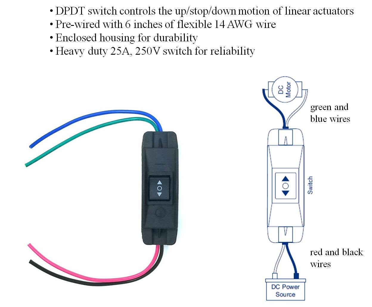 Linear Actuator 12-Volt 225lbs with Power Supply and Mounting Brackets + Up Down DPDT Switch